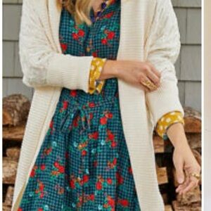 Matilda Jane Teal Cherry Print Dress with Cream Cardigan